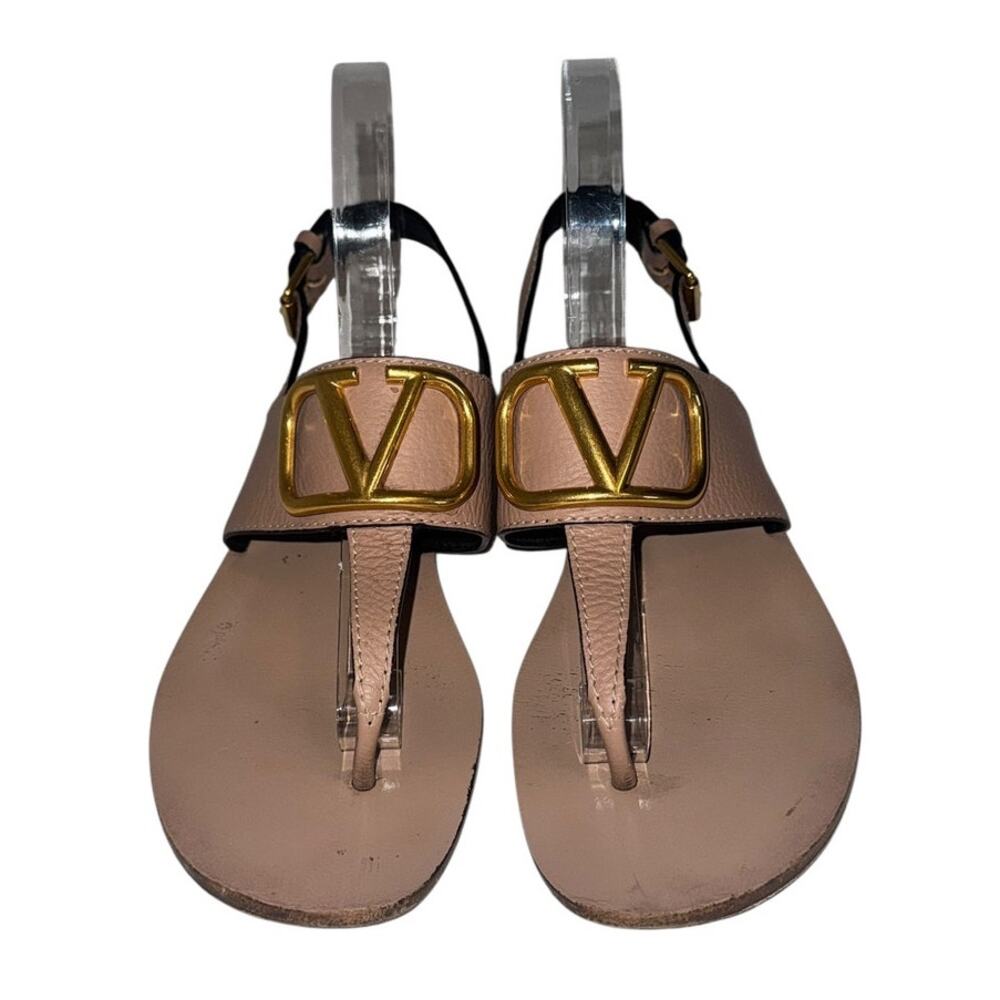 Valentino Garavani VLogo Beige Leather Thong Sandals EU 37
